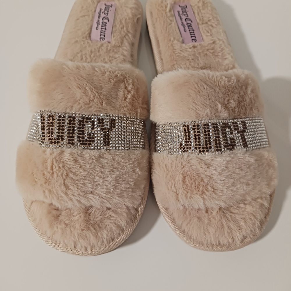 Juicy Couture Faux Fur glitter slippers. Brand New. Size 9.5-10 - Picture 2 of 6